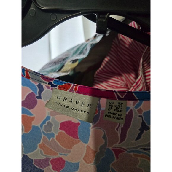 Susan Graver Floral Print Long Sleeve Top Plus 1XP Petite Liquid Knit Coastal - Picture 6 of 10